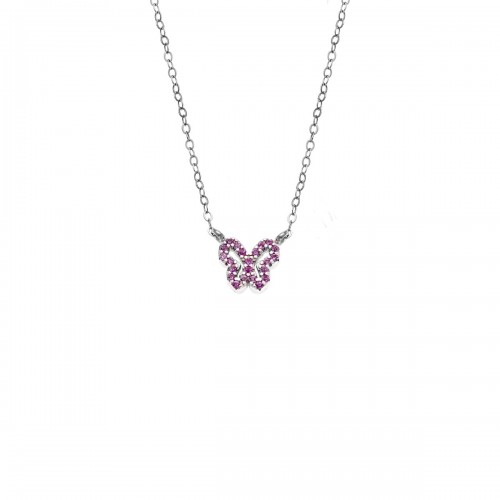 SENZA Επιροδιωμένο Κολιέ Ασήμι 925, "Πεταλούδα" Διπλής Όψης με Ζιργκόν SSR4459SPK