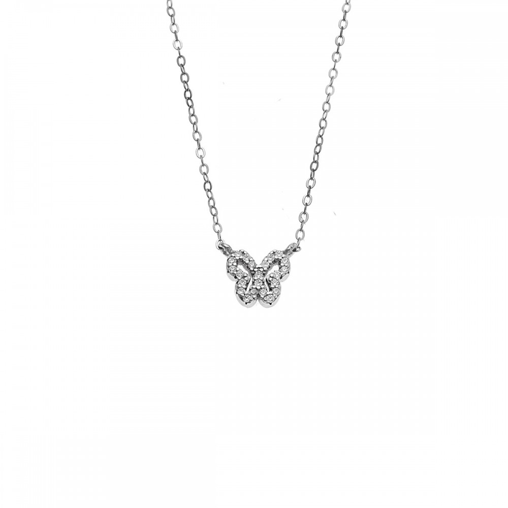 SENZA Επιροδιωμένο Κολιέ Ασήμι 925, "Πεταλούδα" Διπλής Όψης με Ζιργκόν SSR4459SPK