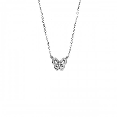 SENZA Επιροδιωμένο Κολιέ Ασήμι 925, "Πεταλούδα" Διπλής Όψης με Ζιργκόν SSR4459SPK