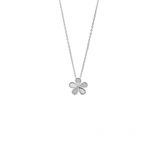 SENZA Κολιέ Ασήμι 925, "Λουλούδι" με Φίλντισι SSR4481SR