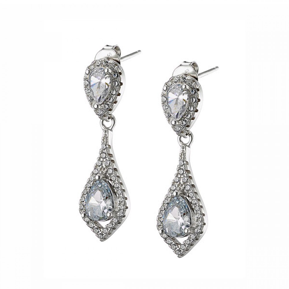 925 Ασήμι Σκουλαρίκια Κρεμαστά με Ζιργκόν SSSK101CCS