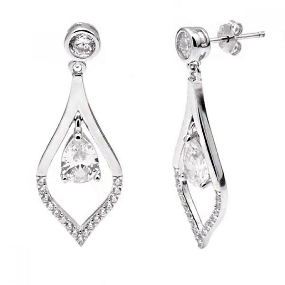 925 Ασήμι Σκουλαρίκια Κρεμαστά με Ζιργκόν SSSK105CCS