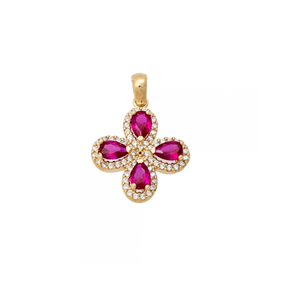 14K Χρυσός Σταυρός με Κόκκινα & Λευκά Ζιργκόν ST104AN1