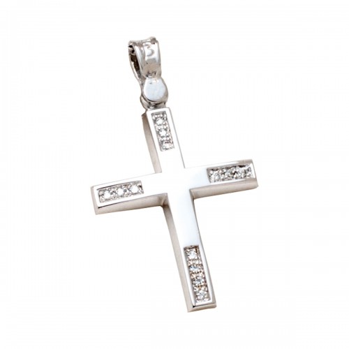 18K Λευκόχρυσος Σταυρός με Διαμάντια ST1109L1