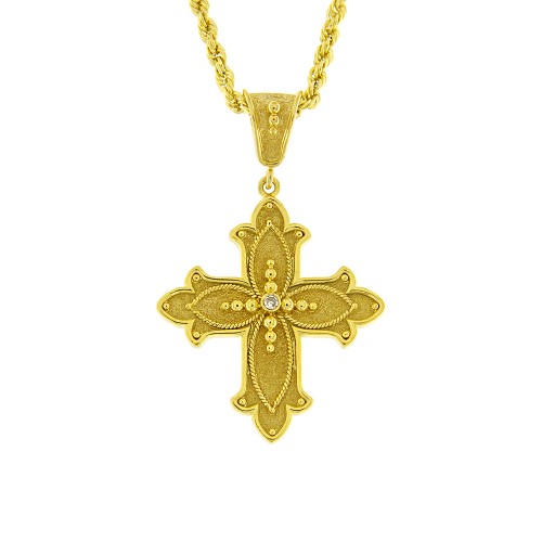 18K Χρυσός Σταυρός Χειροποίητος με Διαμάντι ST146DM