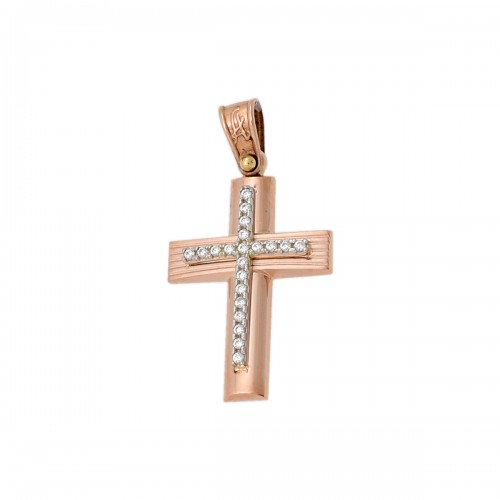 14Κ Ροζ Χρυσός Σταυρός με Ζιργκόν ST160AD