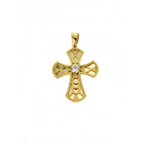 14K Χρυσός Σταυρός με Οικολογικό Διαμάντι ST096LD