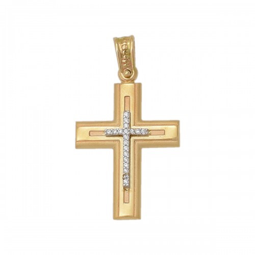 14Κ Ροζ Χρυσός Σταυρός με Ζιργκόν ST183KG