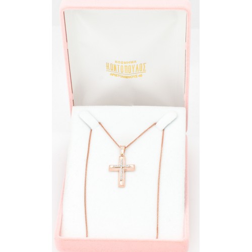 14Κ Ροζ Χρυσός Σταυρός με Ζιργκόν ST189AD