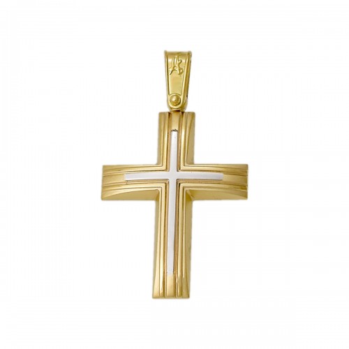 18Κ Χρυσός Δίχρωμος Σταυρός ST195AD