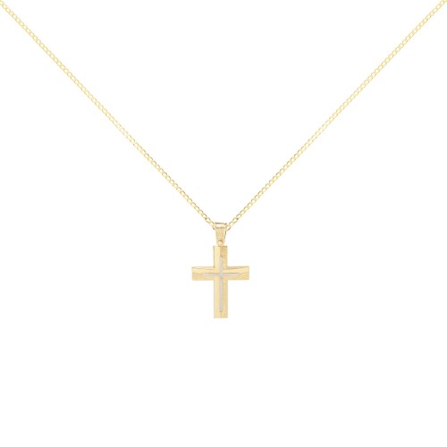 18Κ Χρυσός Σταυρός Δύο Τόνων ST197AD