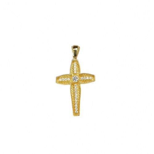 14K Χρυσός Σταυρός Διπλής Όψεως Με Ζιργκόν ST201VR