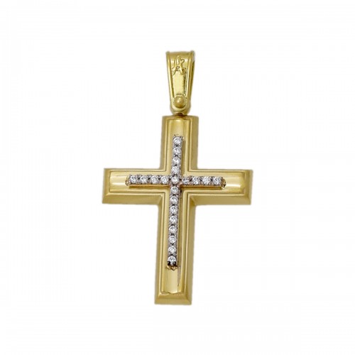 18K Χρυσός Σταυρός με Ζιργκόν ST220AD