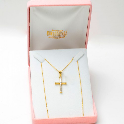 14K Χρυσός Σταυρός Δύο Τόνων ST27601