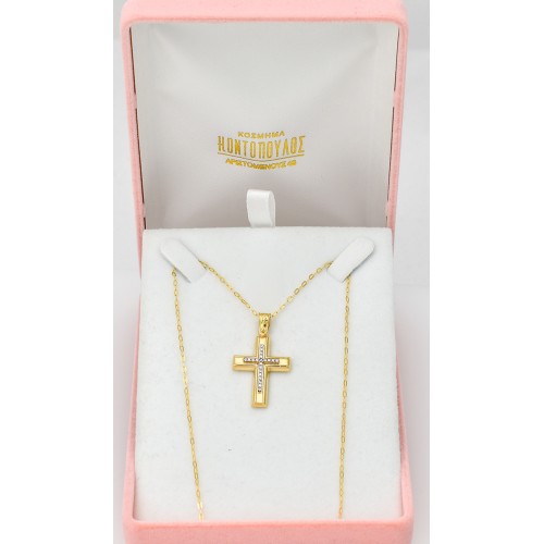 18K Χρυσός Σταυρός με Ζιργκόν ST308AD