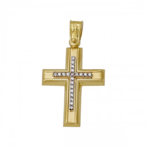 18K Χρυσός Σταυρός με Ζιργκόν ST308AD
