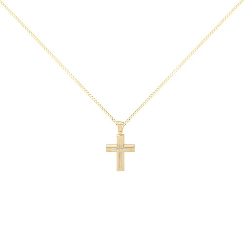 18Κ Χρυσός Δίχρωμος Σταυρός ST310AD