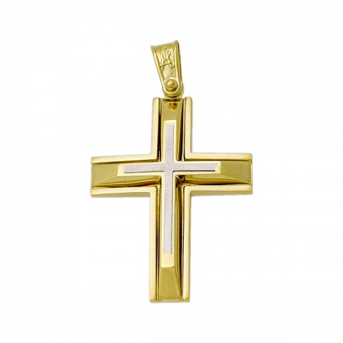 14K Χρυσός Δίχρωμος Σταυρός Διπλής Όψεως ST393AD