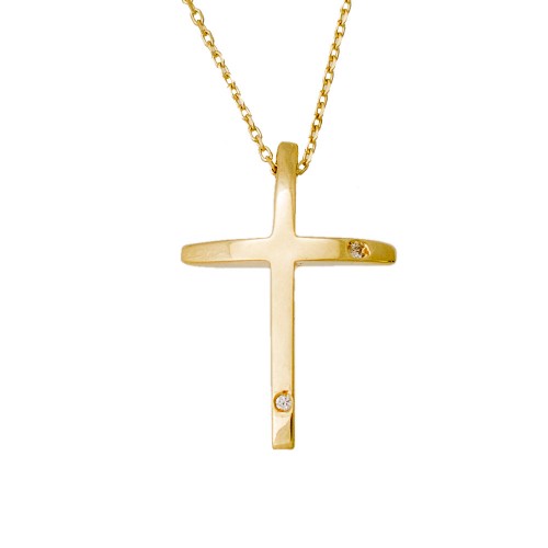 14K Χρυσός Σταυρός με Αλυσίδα & Διαμάντια ST39878F
