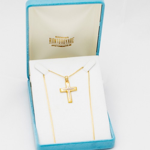 14K Χρυσός Δίχρωμος Σταυρός με Ζιργκόν ST735KG1