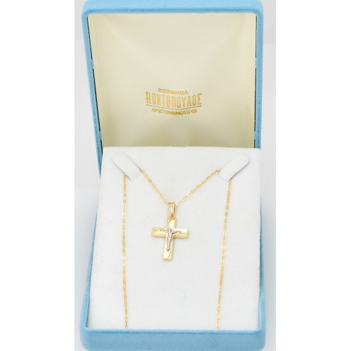 14K Χρυσός Δίχρωμος Σταυρός ST771AD