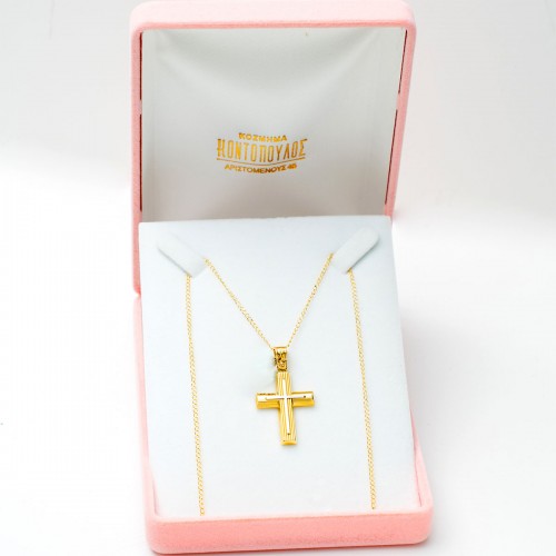 14K Χρυσός Δίχρωμος Σταυρός ST795AD1