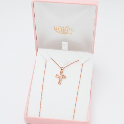 14Κ Ροζ Χρυσός Σταυρός με Ζιργκόν ST827AN1