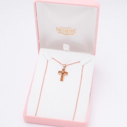 14Κ Ροζ Χρυσός Σταυρός με Ζιργκόν ST887C1