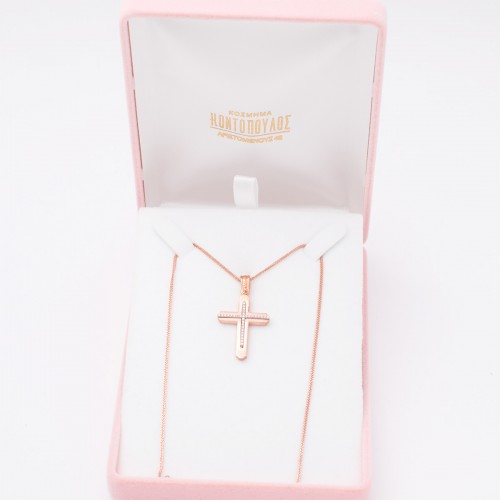 14Κ Ροζ Χρυσός Σταυρός με Ζιργκόν ST899MN1