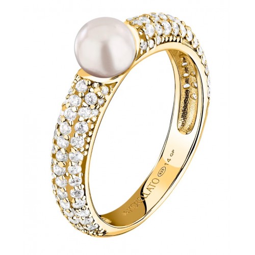MORELLATO 925 Ασήμι Επιχρυσωμένο Δαχτυλίδι με Πέρλα και Λευκά ζιργκόν SXU51.14