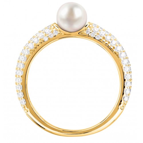 MORELLATO 925 Ασήμι Επιχρυσωμένο Δαχτυλίδι με Πέρλα και Λευκά ζιργκόν SXU51.14