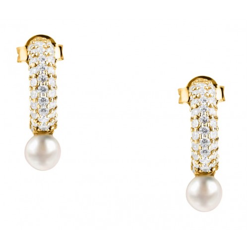 MORELLATO Επιχρυσωμένα Σκουλαρίκια 925 Ασήμι Με Πέρλα και Λευκά Ζιργκόν SXU53