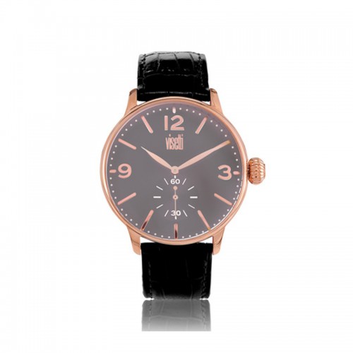VISETTI Aviator Rose Gold Black Leather Strap TB-624RB