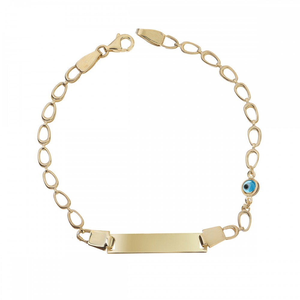 9K Χρυσό Bραχιόλι Παιδική Ταυτότητα με Ματάκι TP13BJ