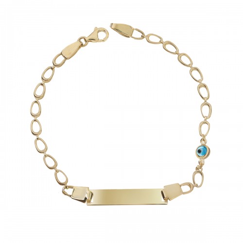 9K Χρυσό Bραχιόλι Παιδική Ταυτότητα με Ματάκι TP13BJ