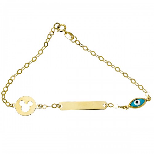 9K Χρυσό Bραχιόλι Παιδική Ταυτότητα με Ματάκι TT122FL