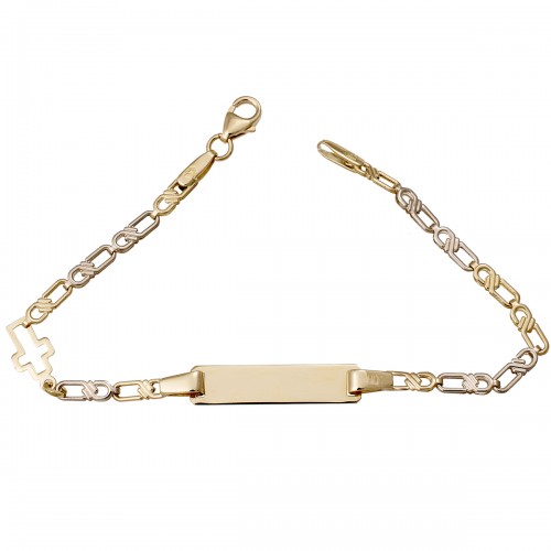 14K Χρυσό Δίχρωμο Βραχιόλι Ταυτότητα με Σταυρό TT210KK