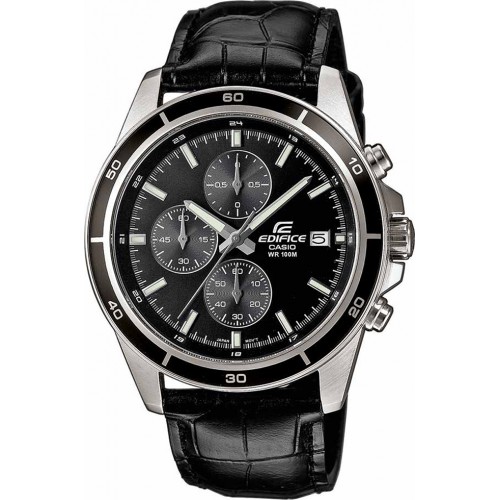 CASIO Edifice Χρονογράφος με Μαύρο Δερμάτινο Λουράκι EFR-526L-1AVUEF