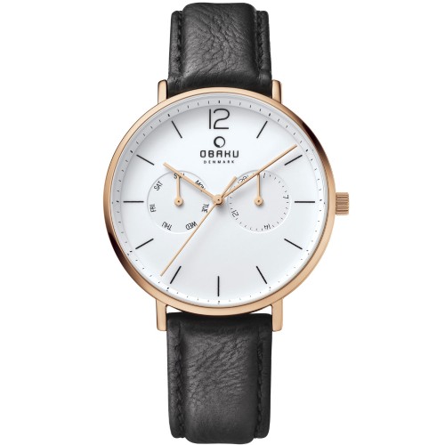 OBAKU Flod Coal Black Leather Strap V182GMVWRB