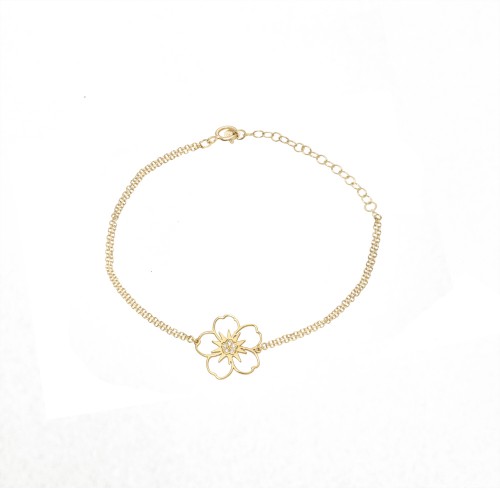 14K Χρυσό Βραχιόλι "Λουλούδι" με Διαμάντι XB2803
