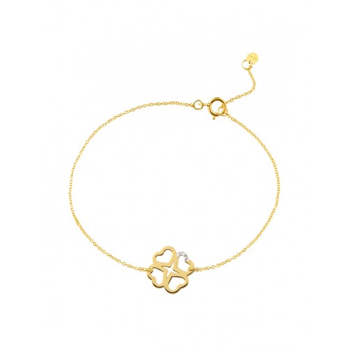 14K Χρυσό Bραχιόλι με "Τετράφυλλο Τριφύλλι" και Διαμάντι XB4352