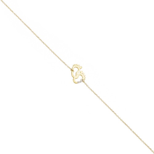 14K Χρυσό Βραχιόλι "Παιδικές Πατούσες" με Διαμάντι XB4363