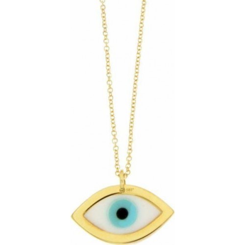 14K Χρυσό Και Κεραμικό Κολιέ Με Μπλε Μάτι XK205200