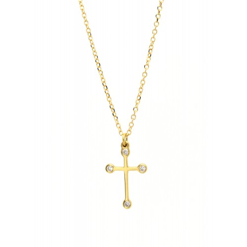 14Κ Χρυσός Σταυρός με Διαμάντι & Αλυσίδα XK2553