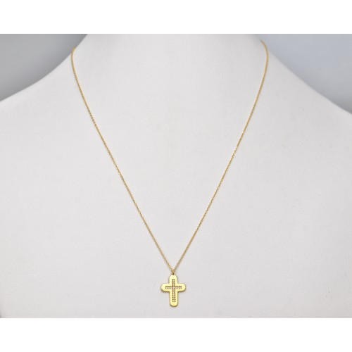 14Κ Χρυσός Σταυρός με Διαμάντια & Αλυσίδα XK3204