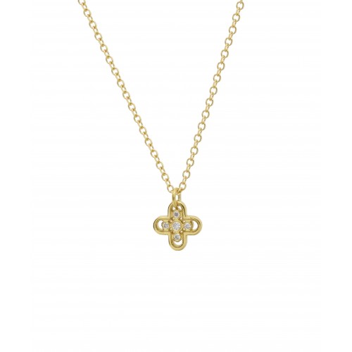 14Κ Χρυσός Σταυρός με Διαμάντια & Αλυσίδα XK3409