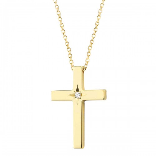 14K Χρυσός Σταυρός Με Διαμάντι Και 14Κ Χρυσή Καδένα XK4737 