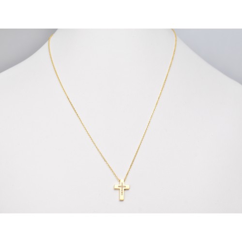 18Κ Χρυσός Σταυρός με Διαμάντια & Αλυσίδα XK4823