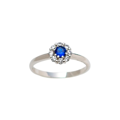 14K Λευκόχρυσο Δαχτυλίδι με Μπλε Ζιργκόν ZL1839A1