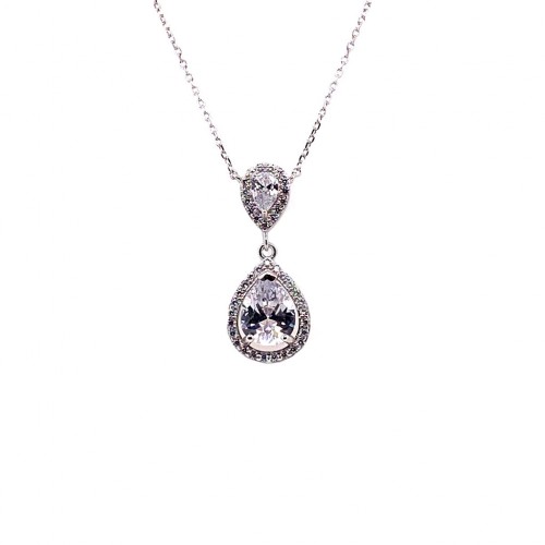 925 Ασήμι Κολιέ με Λευκές Πέτρες SL925ZN1530MJS